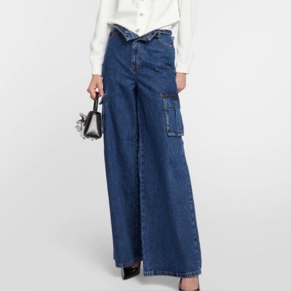 NWT Self Portrait Cargo Jean Wide Leg Denim Size 4 - Picture 2 of 12